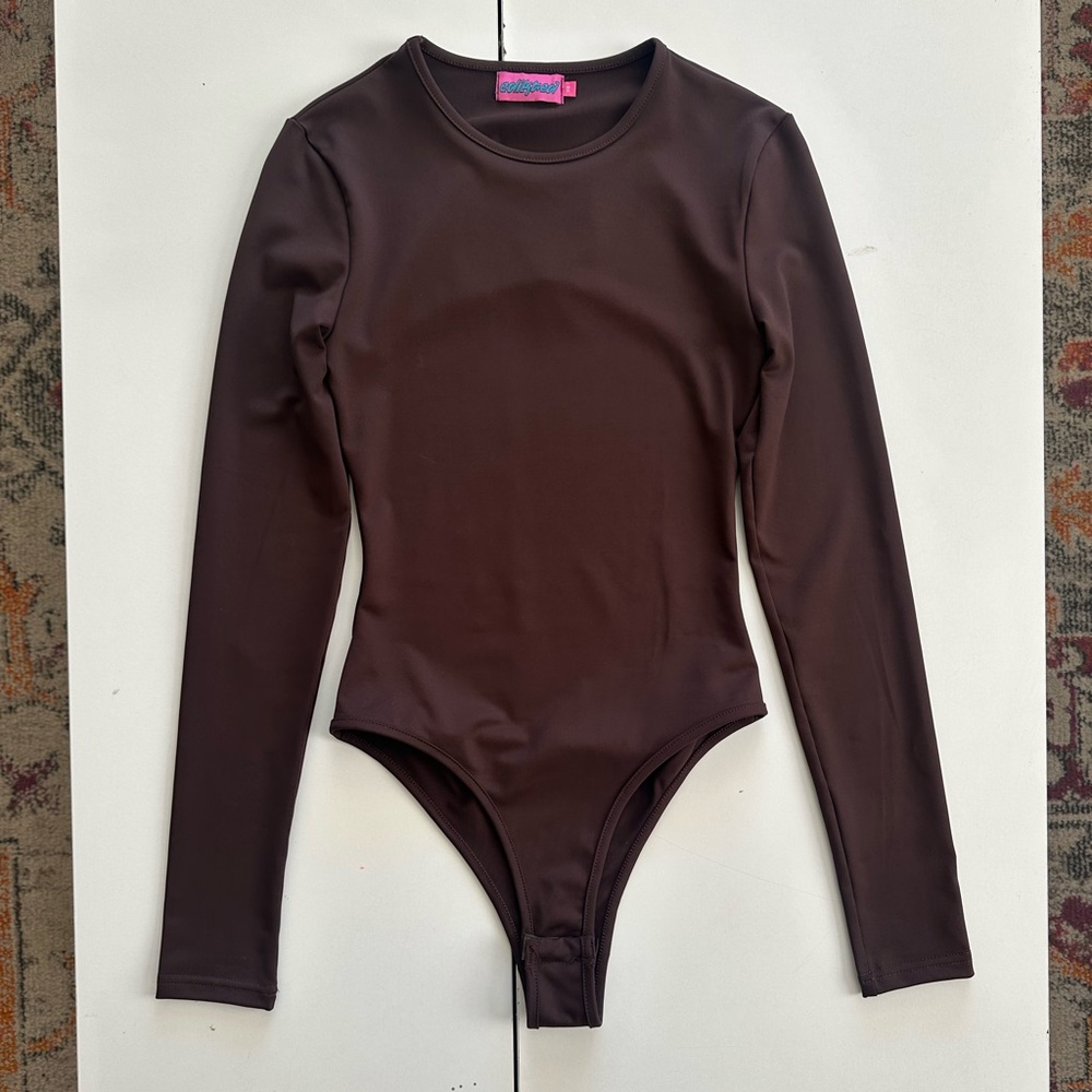 Edikted Dark Brown Long Sleeve Open Back Bodysuit